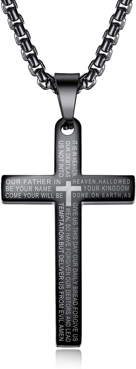 Cross Necklace for Men Cross Pendant STRENGTH Bible Verse Stainless Steel Necklace