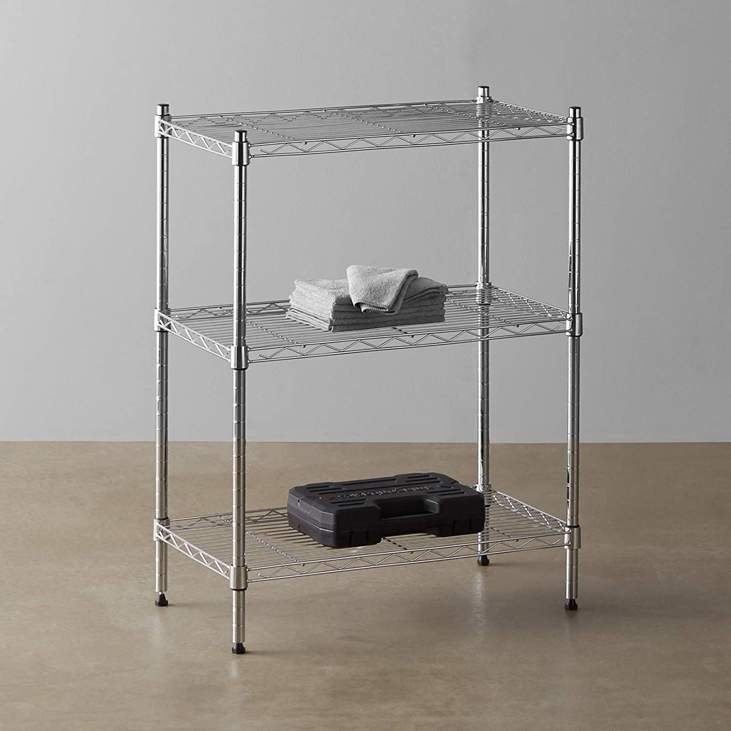 3-Shelf Shelving Storage Unit, Metal Organizer Wire Rack, Chrome Silver