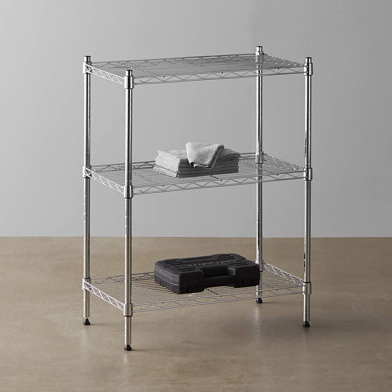 3-Shelf Shelving Storage Unit, Metal Organizer Wire Rack, Chrome Silver