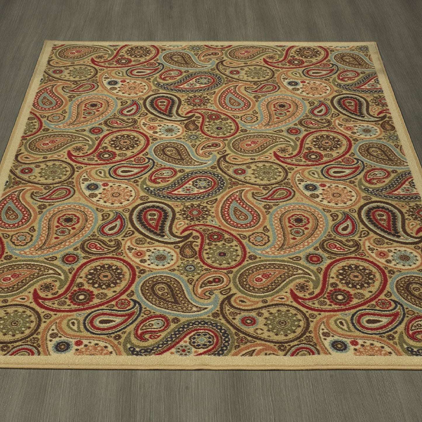 Ottohome Collection Non-Slip Rubberback Paisley Design 5X7 Indoor Area Rug, 5' X 6'6", Beige
