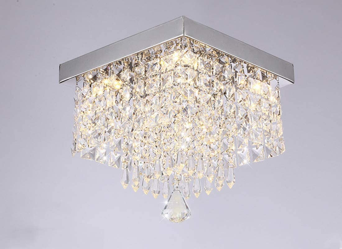 Modern Crystal Chandeliers Flush Mount Ceiling Light Lamp,Mini Square Flush Mount Ceiling Light Fixture Diameter 9.84 Inch Height 11.8 Inch, 4 Lights
