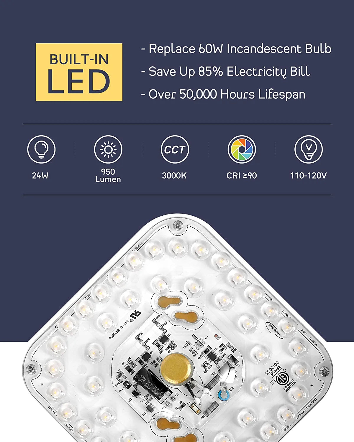 LED Ceiling Light,  12” 24W 950Lumens Square Flush Mount Ceiling Light Fixture, Dimmable 3000K, Gold Finish with Frosted Glass, Modern Ceiling Lamp for Bedroom, Kitchen, Hallway, 6870LFM-GD