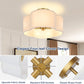4-Light Semi Flush Mount Ceiling Light Fixture, Gold Modern Close to Ceiling Lamp with White Fabric Shade, Farmhouse Bright Lighting Brass Finish for Nursery Kids Room Bedroom Kitchen Hallway Entryway