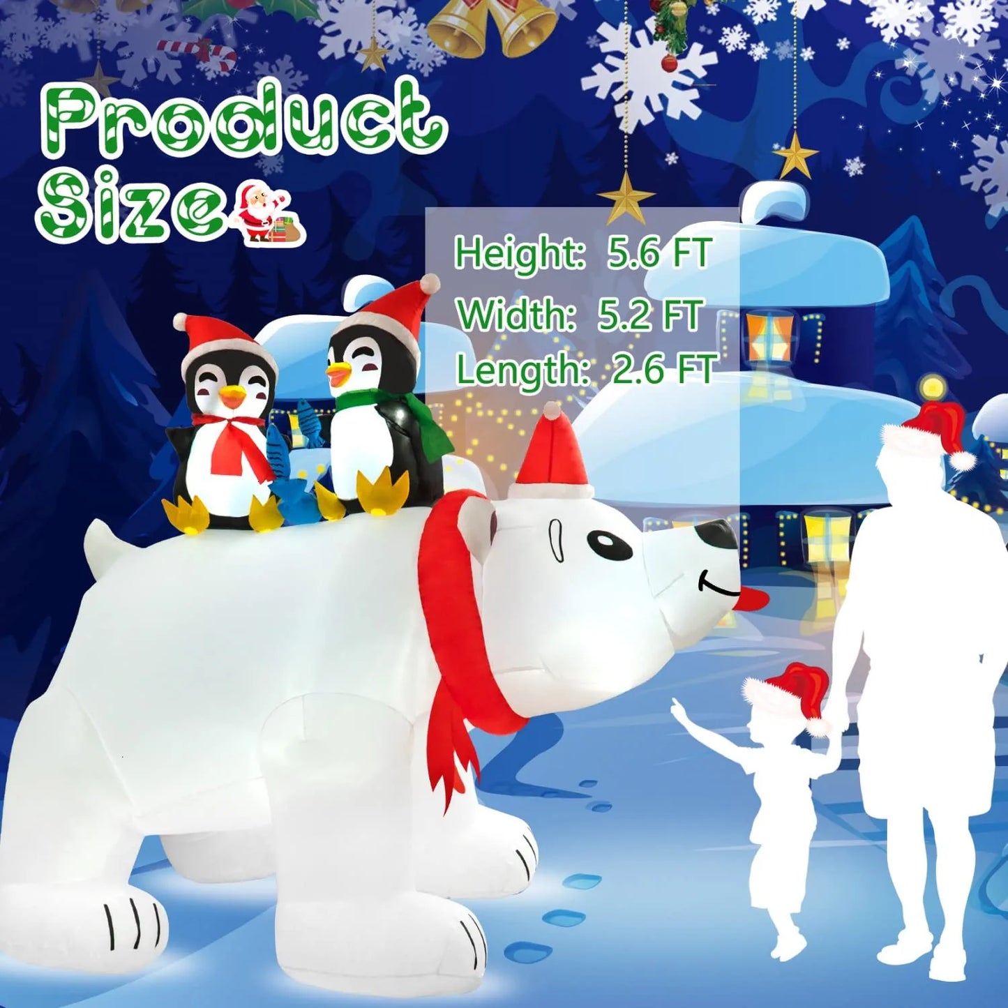 Christmas Inflatables Polar Bear with Penguin 6.5 Ft Christmas Blow up Yard Decorations Christmas Outdoor Decoration for Garden