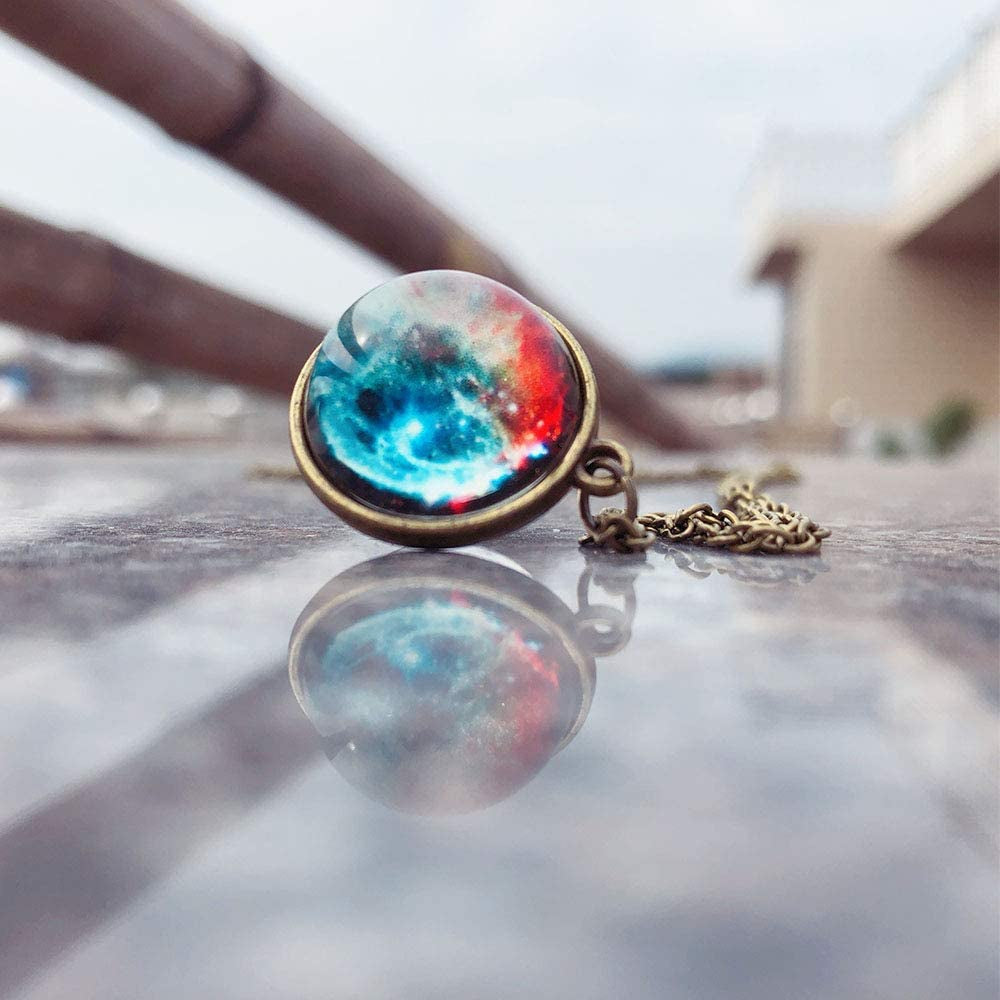 Eight Planets Necklace Pendent Double-Sided Glass Ball Universe Galaxy Solar System Guardian Stars Necklace for Women