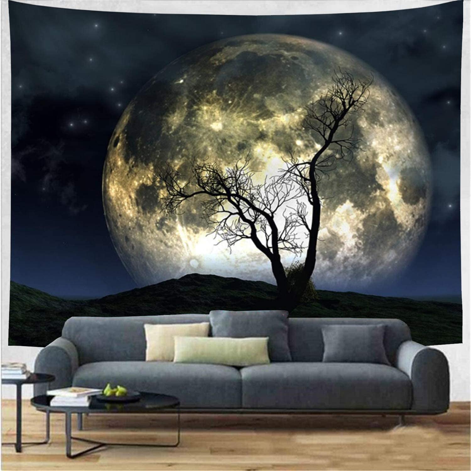 Moon Tapestry Galaxy Tapestry Tree Tapestry Starry Sky Tapestry Mystic Psychedelic Art Tapestry Wall Hanging for Home Decor(H51.2×W59.1 Inches)