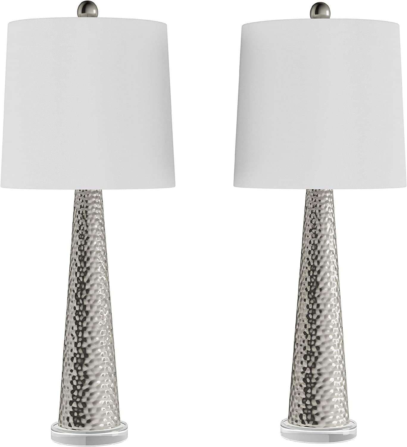 Lavish Home Table Lamps Set of 2 Contemporary Hammered-Look Glass for Bedroom, Living Room, Office with Energy-Efficient LED Bulbs