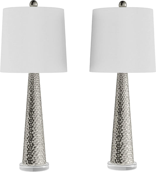 Lavish Home Table Lamps Set of 2 Contemporary Hammered-Look Glass for Bedroom, Living Room, Office with Energy-Efficient LED Bulbs