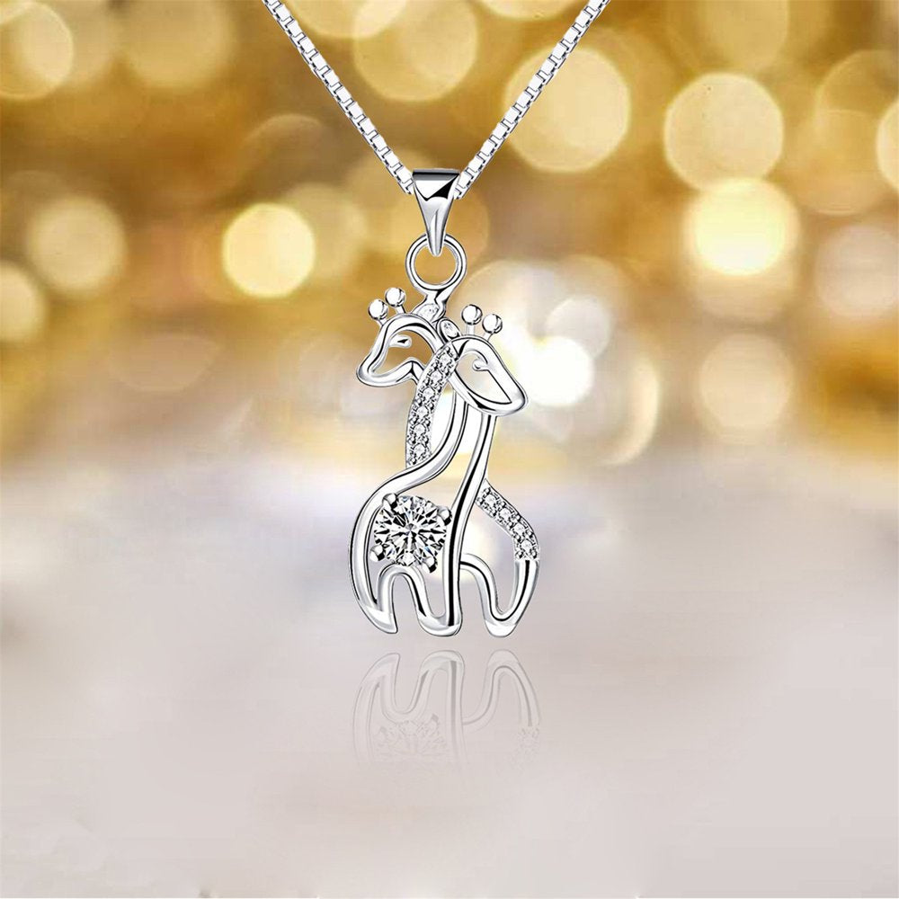 Sterling Silver Creative Love Giraffe Micro Set Pendant Necklace [Default]