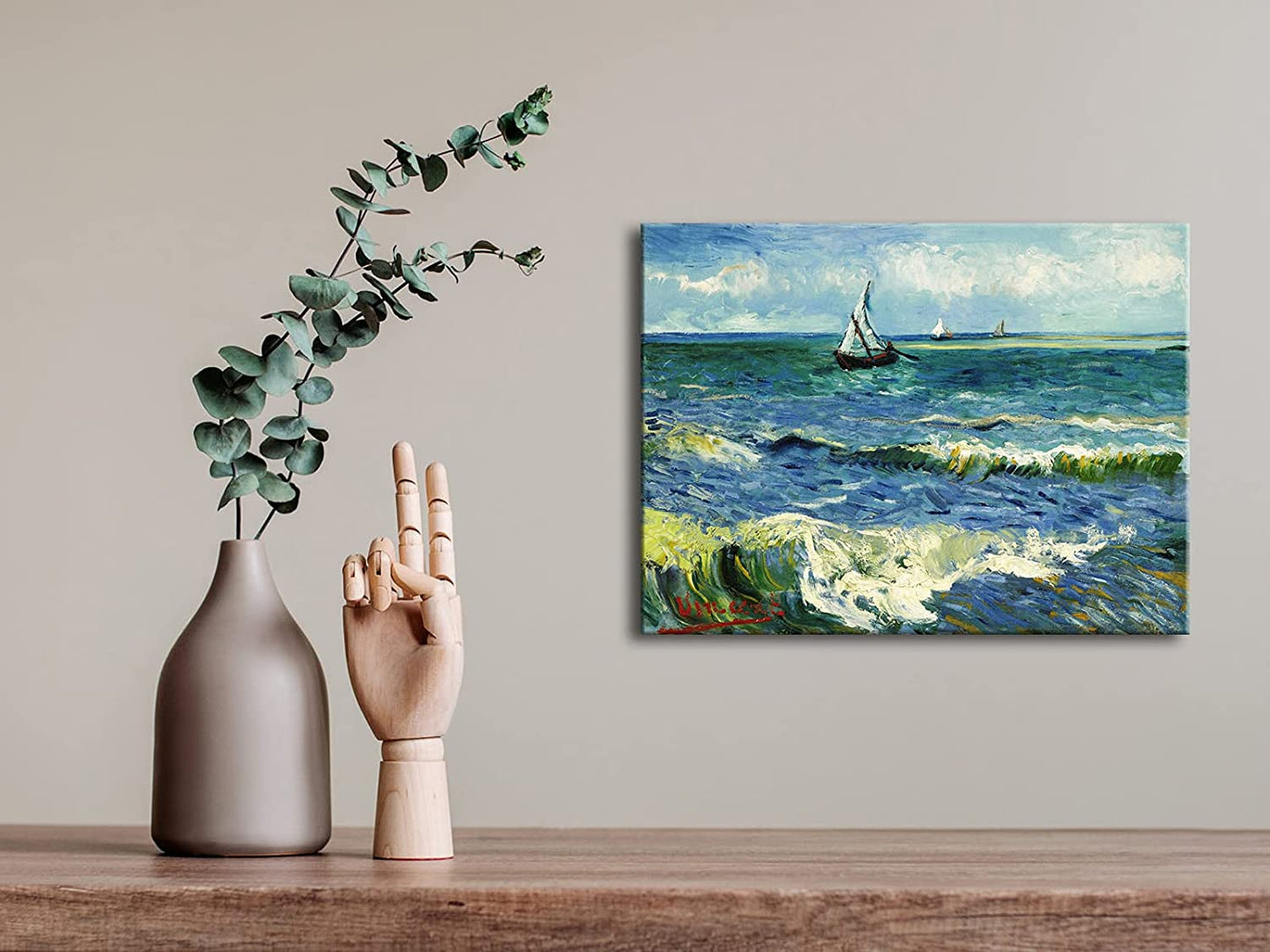 Canvas Prints Wall Art Seascape at Saintes Maries by Vincent Van Gogh Oil Paintings Reproduction Classical Giclee Artwork Ocean Sea Pictures for Bedroom Bathroom Kitchen Home Decorations