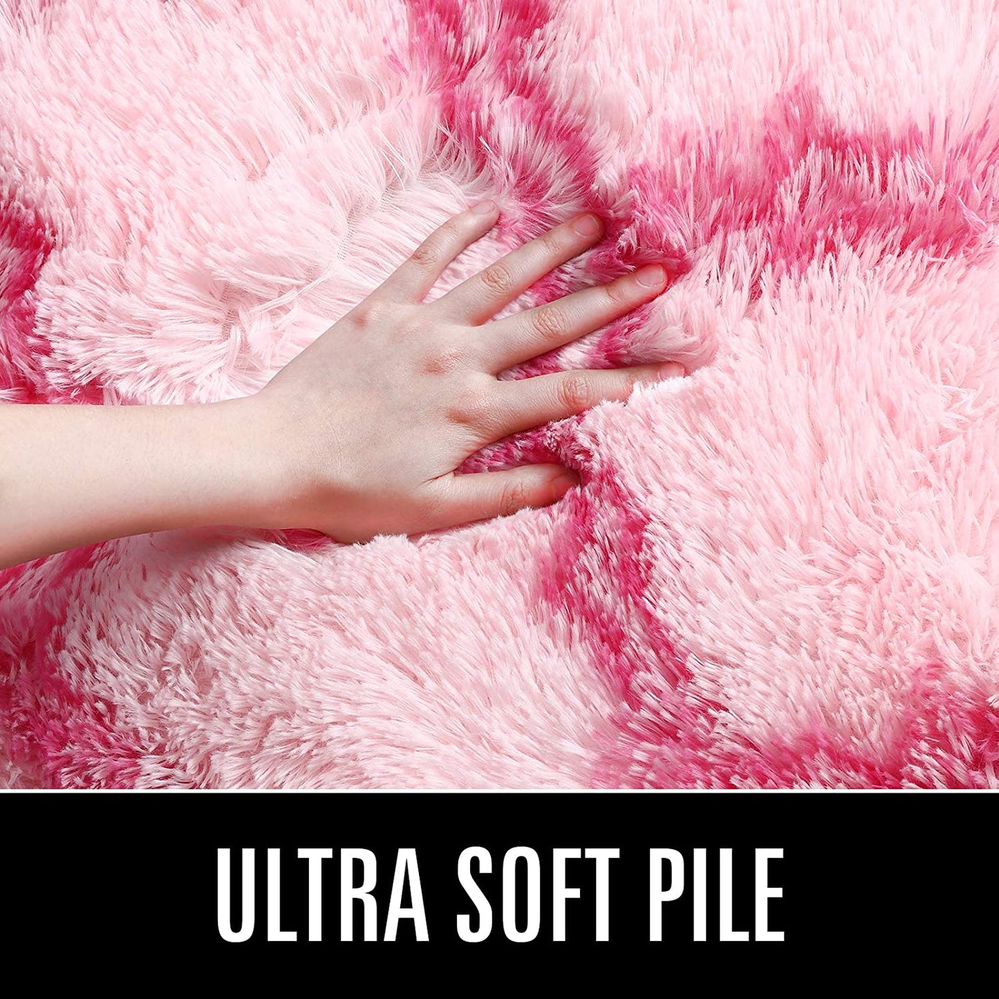Luxury Shag Area Rug Modern Indoor Plush Fluffy Rugs, Extra Soft and Comfy Carpet, Geometric Moroccan Rugs for Bedroom Living Room Girls Kids Nursery, 5X8 Feet Pink/Hot Pink