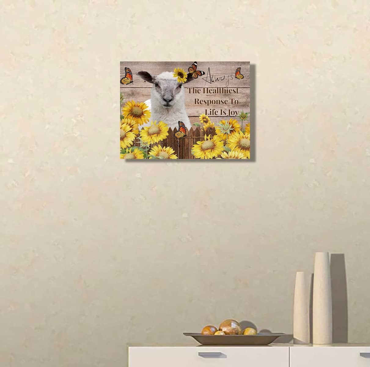 Sunflowers Wall Art for Living Room Llama Wall Decor Yellow Brown Picture Canvas Prints Framed Animal Painting Artwork 12''W×16''H