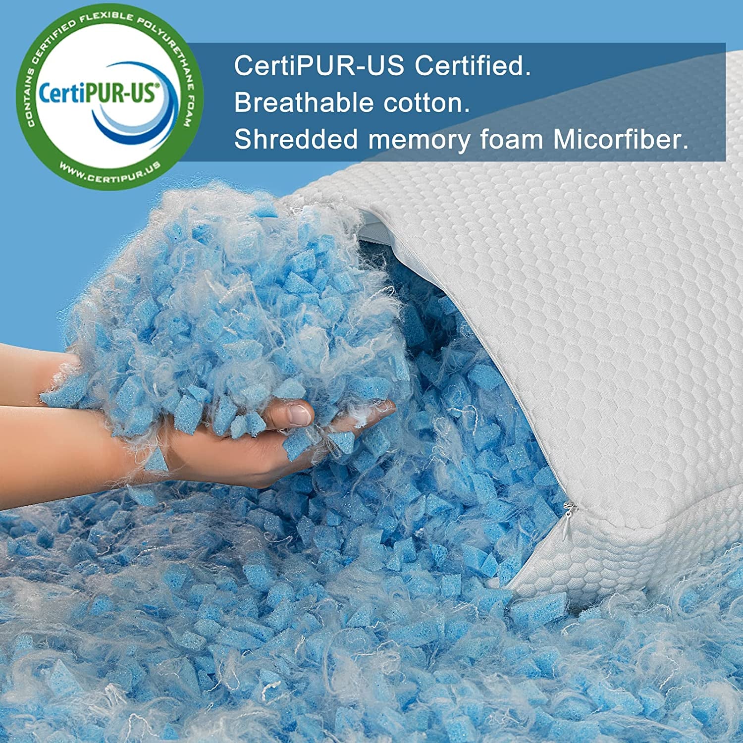 Standard Pillows  Shredded Memory Foam Cooling Bed Pillows Set of 2 Pack Standard Size Pillows 20 X 26 In,Adjustable Loft Washable the Pillow for Side Back Stomach Sleeper Pillows for Sleeping
