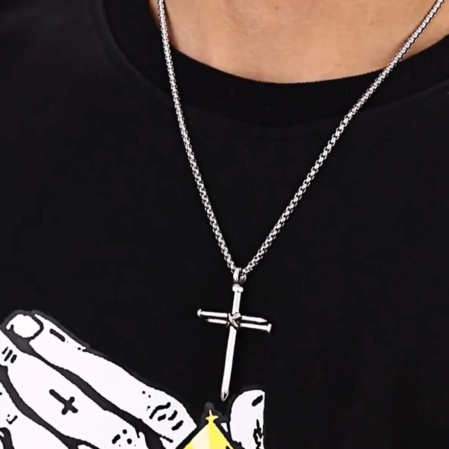 Cross Necklace for Men Cross Pendant STRENGTH Bible Verse Stainless Steel Necklace