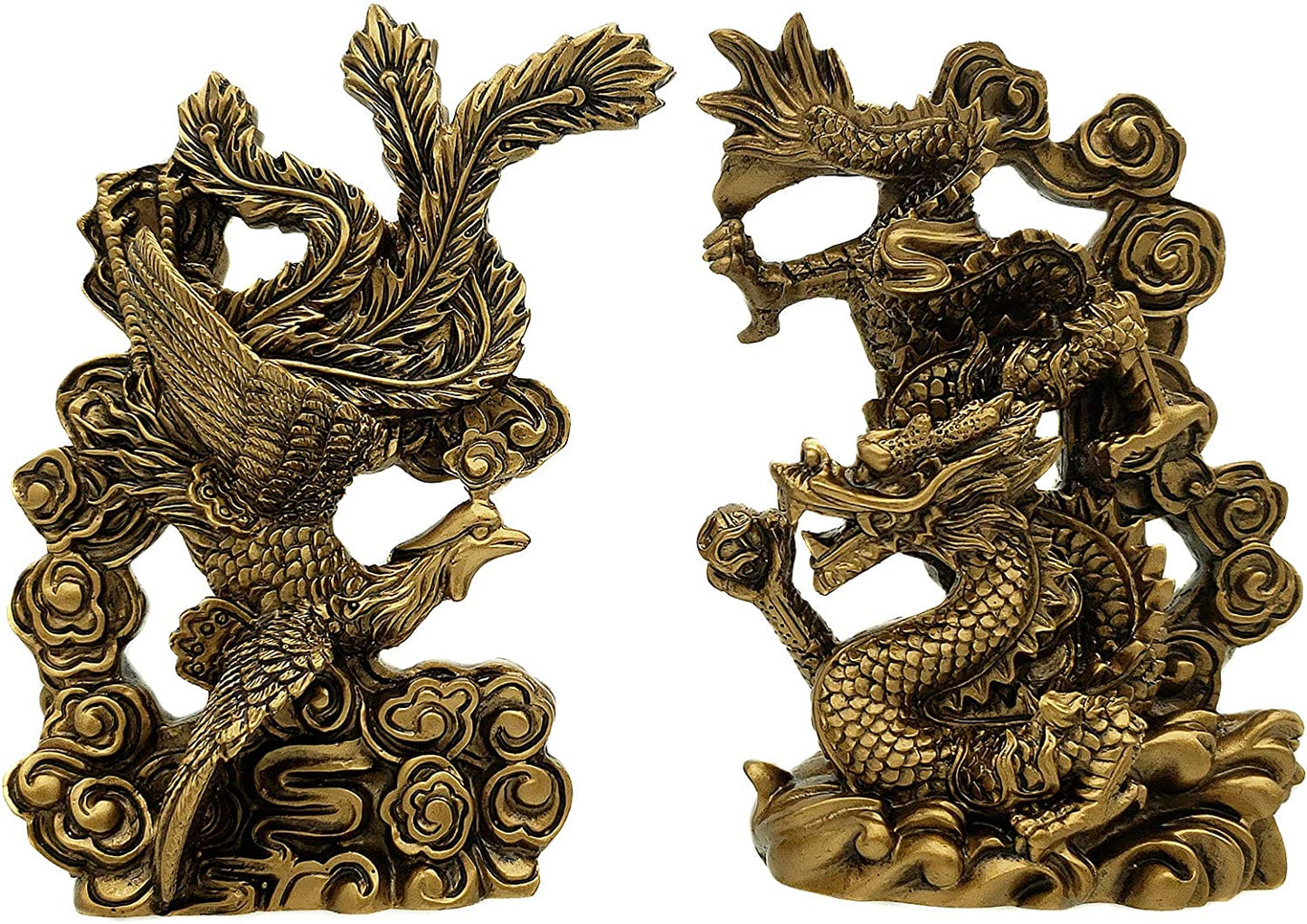 Feng Shui Chinese Dragon and Phoenix Statue Fgurine Decoration for Marriage Luck