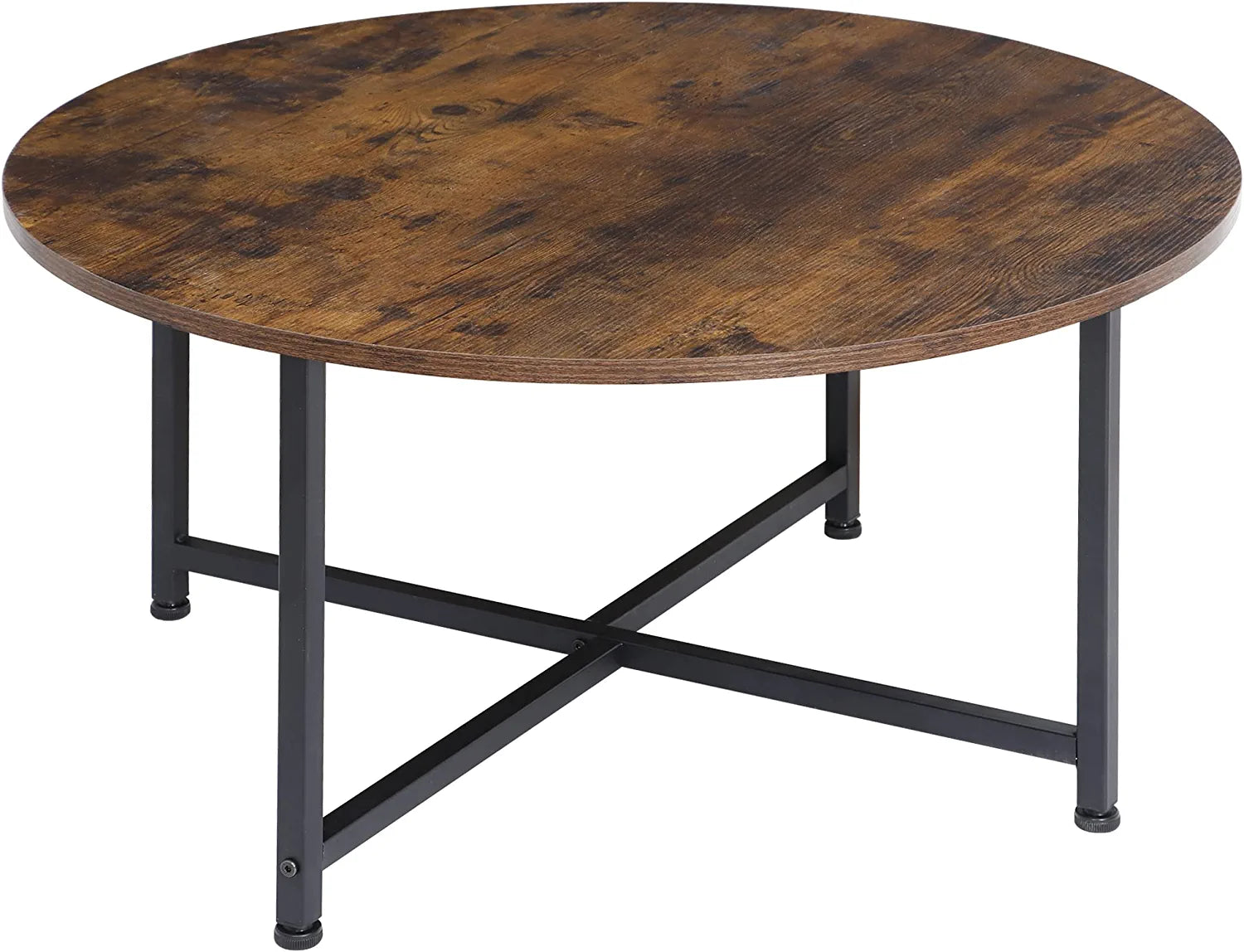 round Coffee Table, Industrial Style Cocktail Table Modern Leisure Tea Table, Kitchen Dining Table for Living Room, Dining Room, Tea, Home Office Balcony with Durable Metal Frame