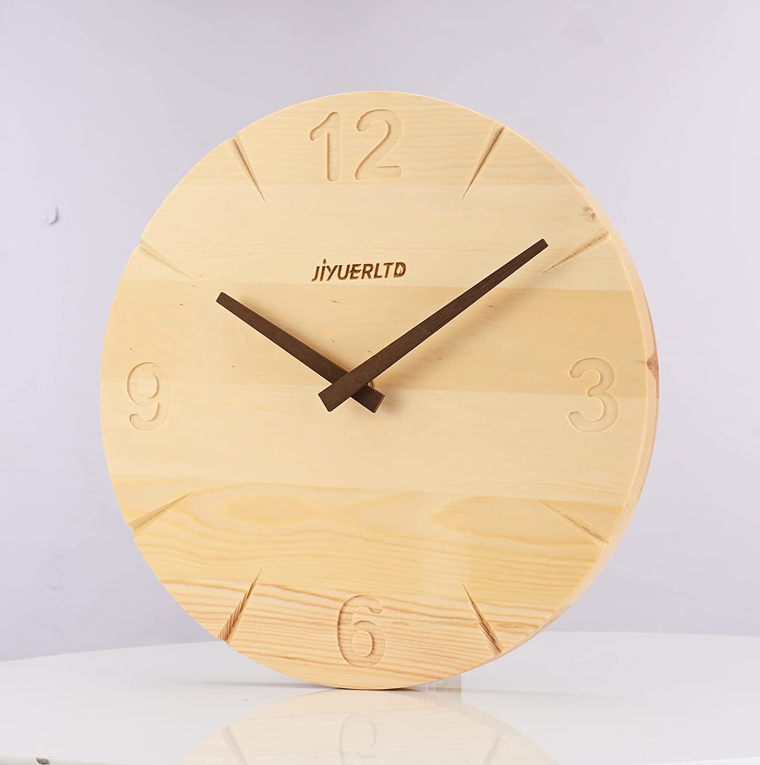 JIYUERLTD 12”Wall Clock Solid Wood Noiseless Clock Desk Clocks Modern Art Wall Decorative for Bedroom Living Room Kitchen Office and Hotel