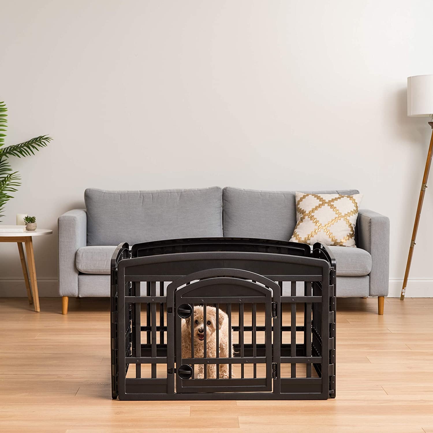IRIS USA Dog Playpen, Exercise Pet Playpen with Door for Small & Medium Dogs, 4-Panel, 24" H, Black