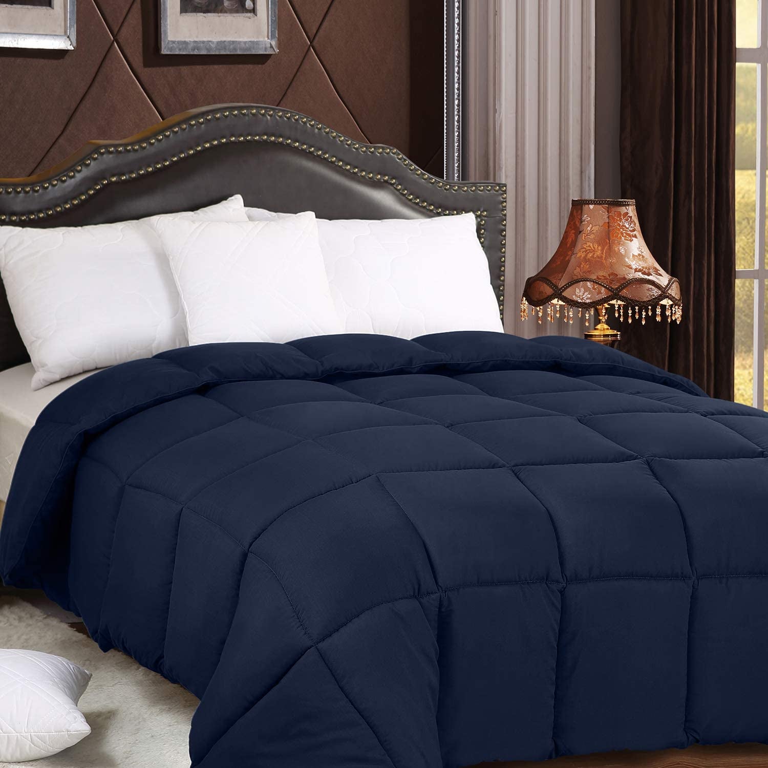 All Season 250 GSM Comforter - Soft down Alternative Comforter - Plush Siliconized Fiberfill Duvet Insert - Box Stitched (Twin/Twin XL, Navy)