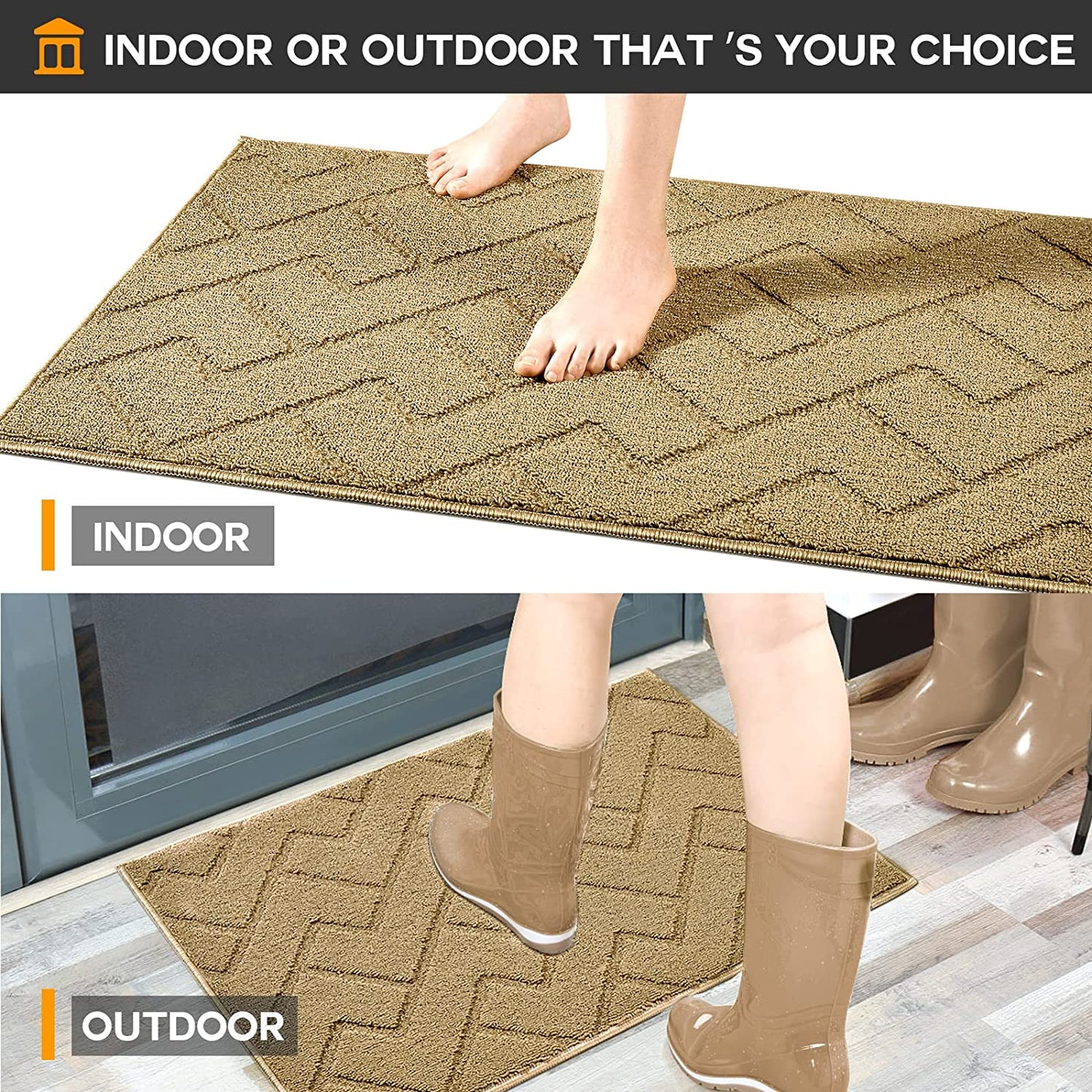 Indoor Doormat, Front Back Door Mat Rubber Backing Non Slip Door Mats 20”X31.5” Absorbent Resist Dirt Entrance Doormat inside Floor Mats for Entryway Machine Washable Low-Profile (Brown)