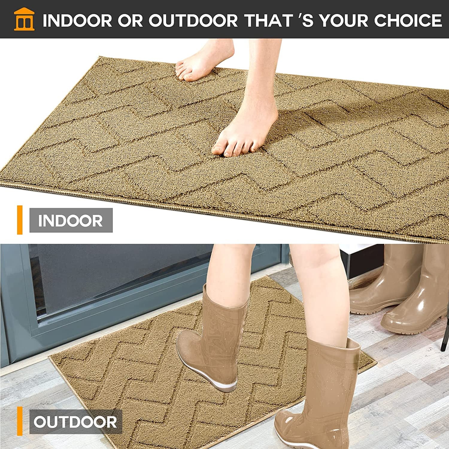 Indoor Doormat, Front Back Door Mat Rubber Backing Non Slip Door Mats 20”X31.5” Absorbent Resist Dirt Entrance Doormat inside Floor Mats for Entryway Machine Washable Low-Profile (Brown)