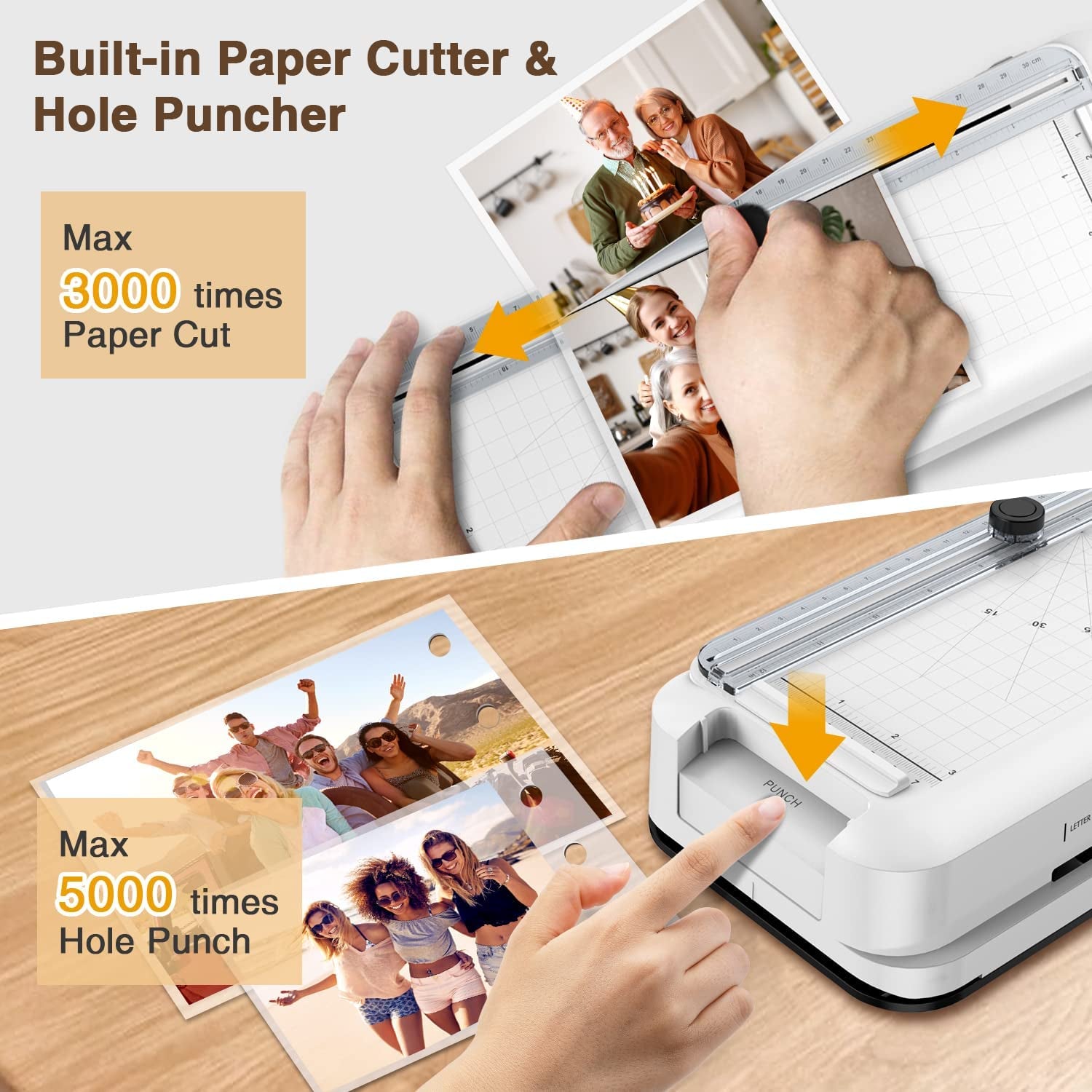 Laminator Machine with Laminating Sheets 20 Pouches,  9-Inch Thermal Laminator, Personal 5-In-1 A4 Desktop Laminating Machine Built-In Paper Trimmer Hole Puncher and Corner Rounder