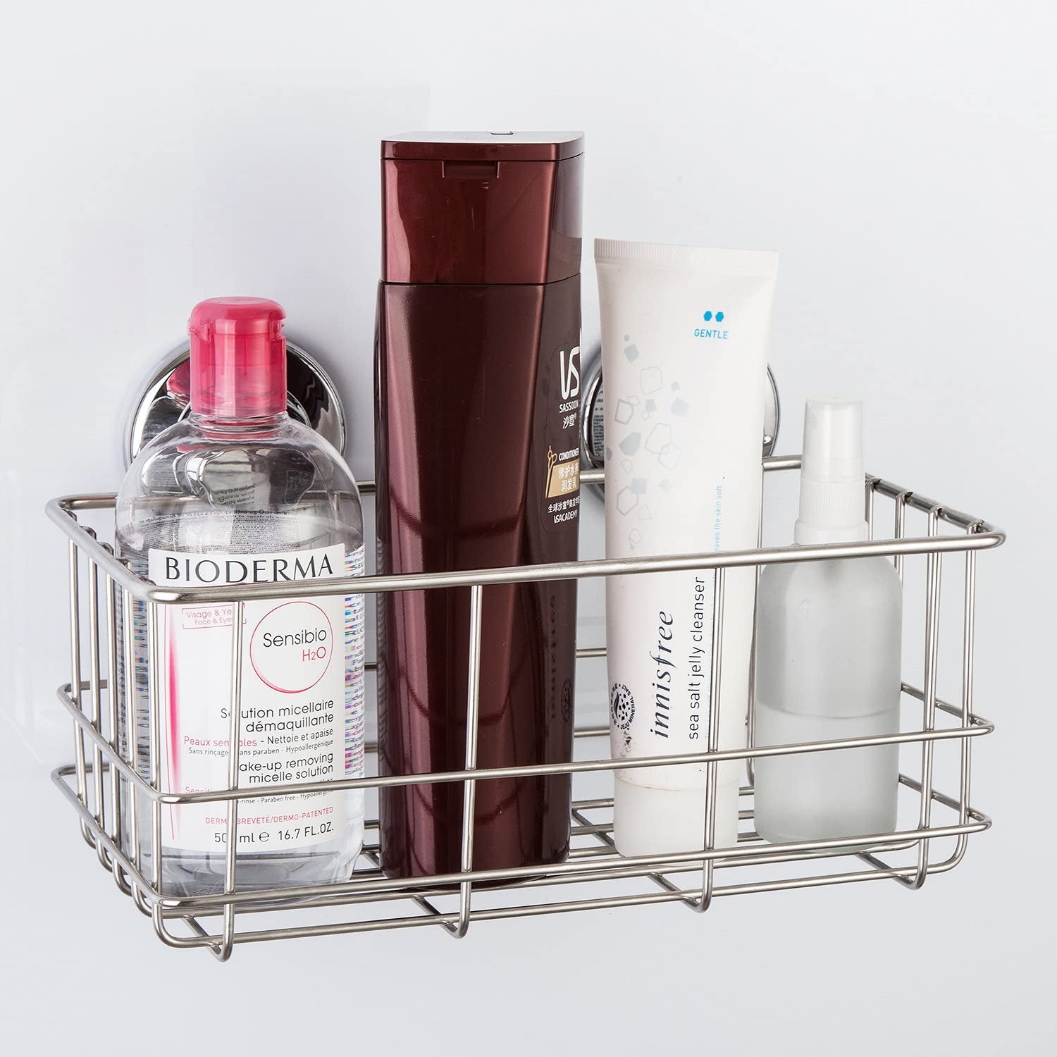 Suction Cup Deep Shower Caddy Bath Wall Shelf for Large Shampoo Shower Gel Holder Bathroom Storage - Rustproof Stainless Steel