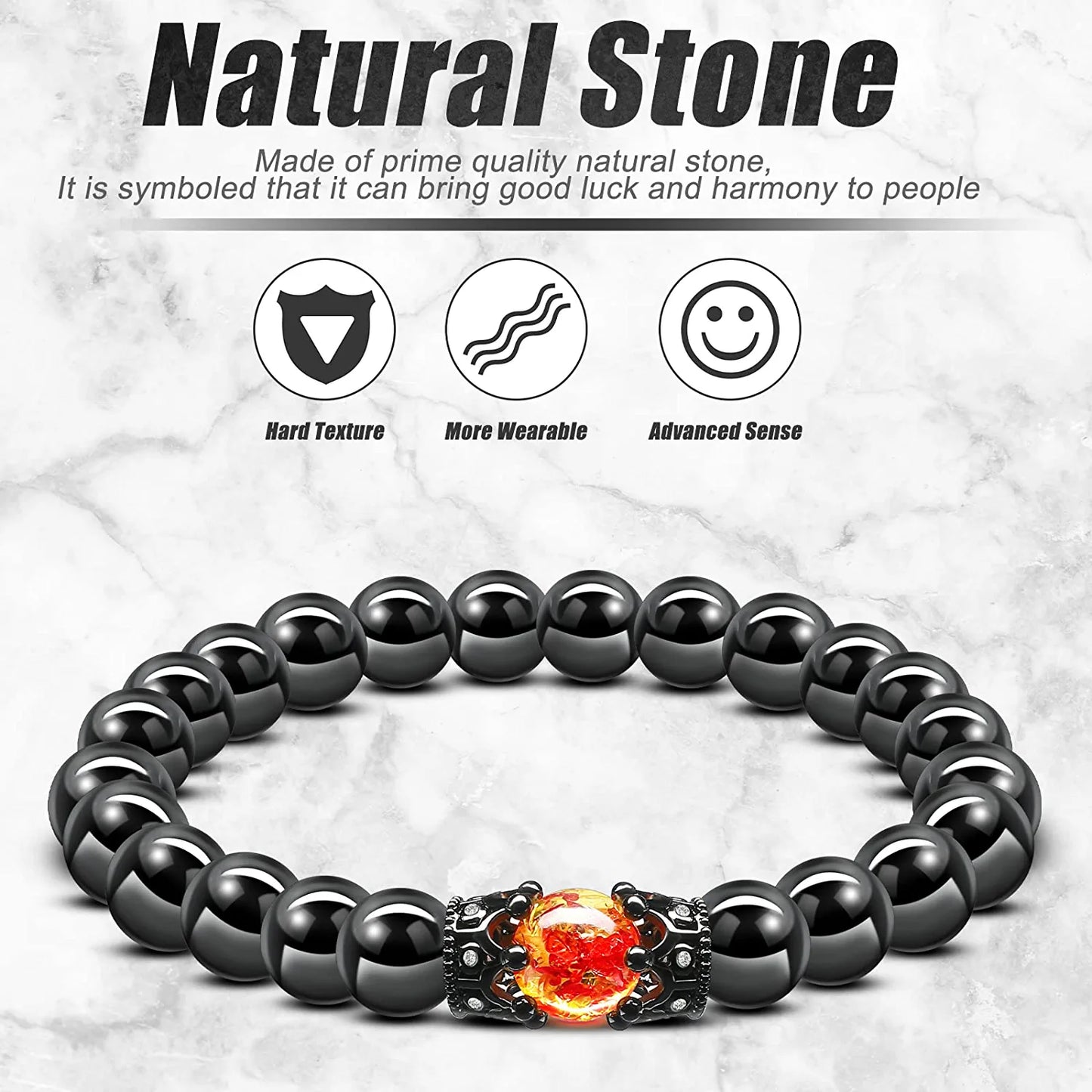 5 Pieces Adjustable Stretch Beads Bracelet Black Elastic Bracelets Therapy Lava Rock Bracelets Tiger'S Eye Stone Magnetic Hematite Jewelry Triple Protection Positive Energy Bracelet for Men Women