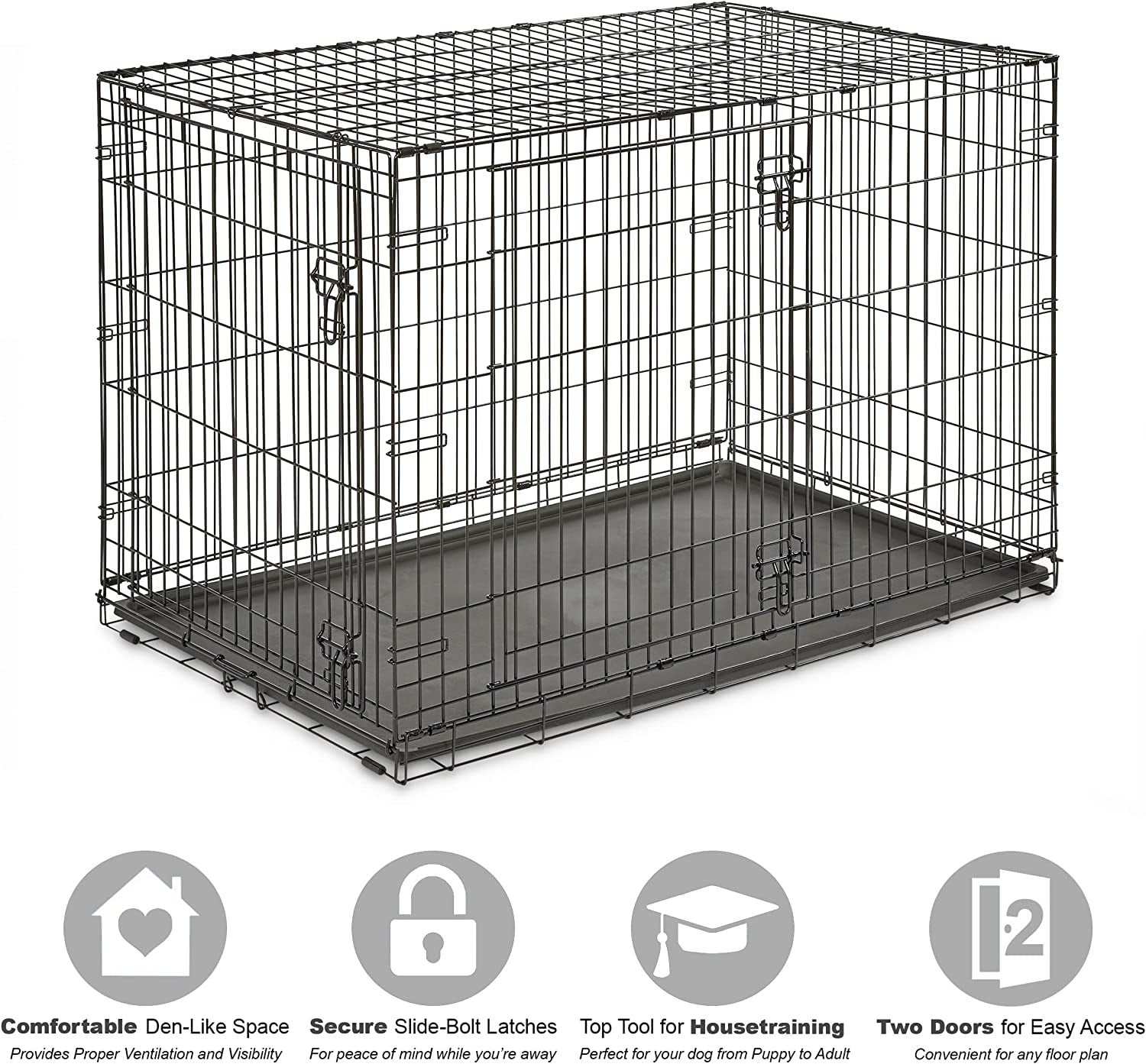 Newly Enhanced Single & Double Door New World Dog Crate, Includes Leak-Proof Pan, Floor Protecting Feet, & New Patented Features