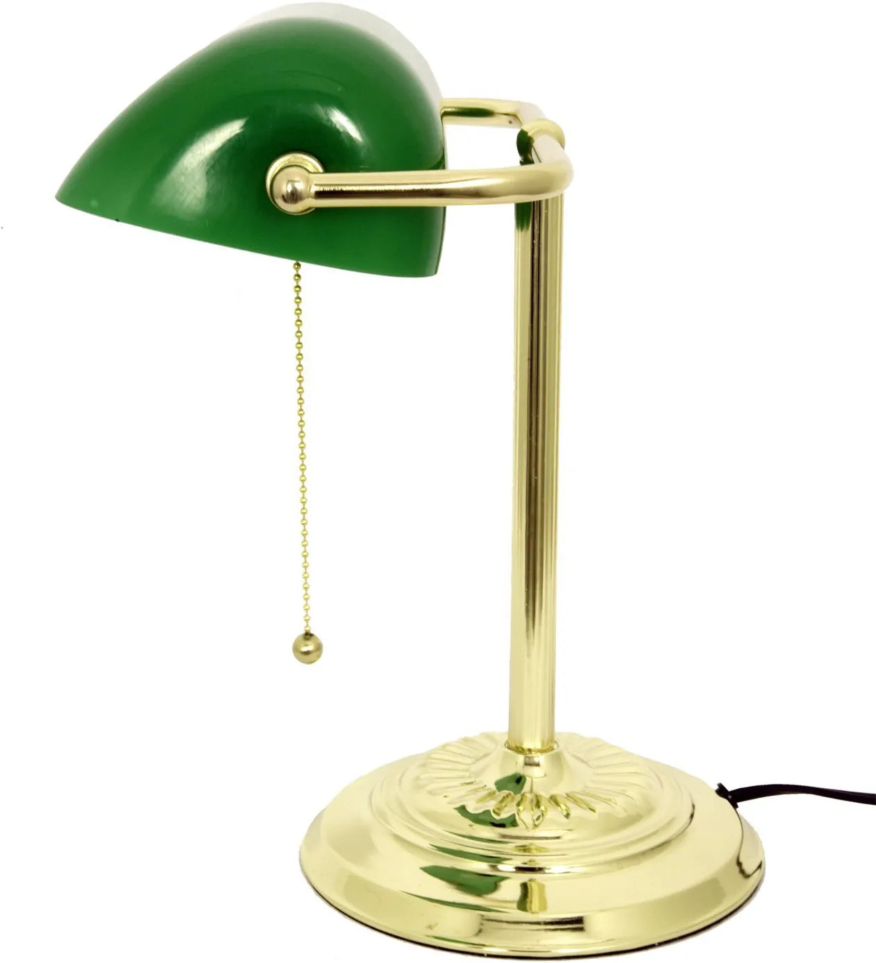 Green Bankers Desk Lamp with Glass Shade by Lightaccents - Traditional Desk Light with Classic Green Glass Shade and Polished Brass Finish