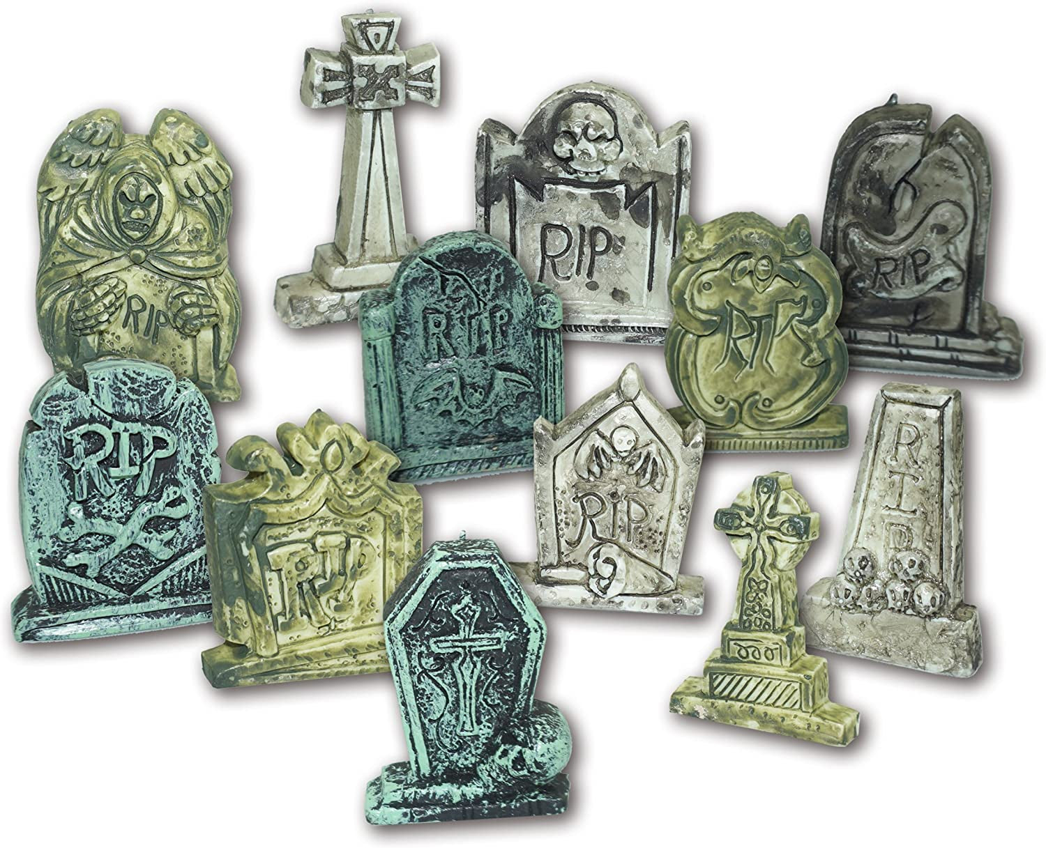 Set of 12 Miniature Tombstones for Halloween Decorations