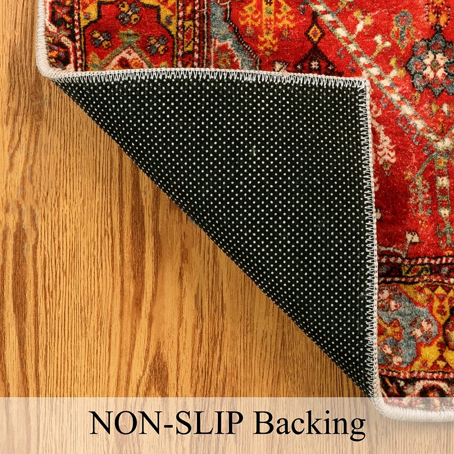 Oriental Floral Area Rug 3X5 Persian Distressed Living Room Throw Rug Boho Trible Indoor Washable Accent Rug Faux Wool Non-Slip Collection Floor Carpets for Sofa Dining Room Bedroom-Orange