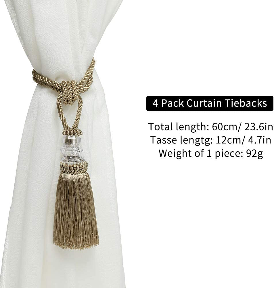 4 Pack Curtain Hand-Woven Tiebacks Crystal Holdbacks Home Decorative Tassels (Golden, 4 Pack)