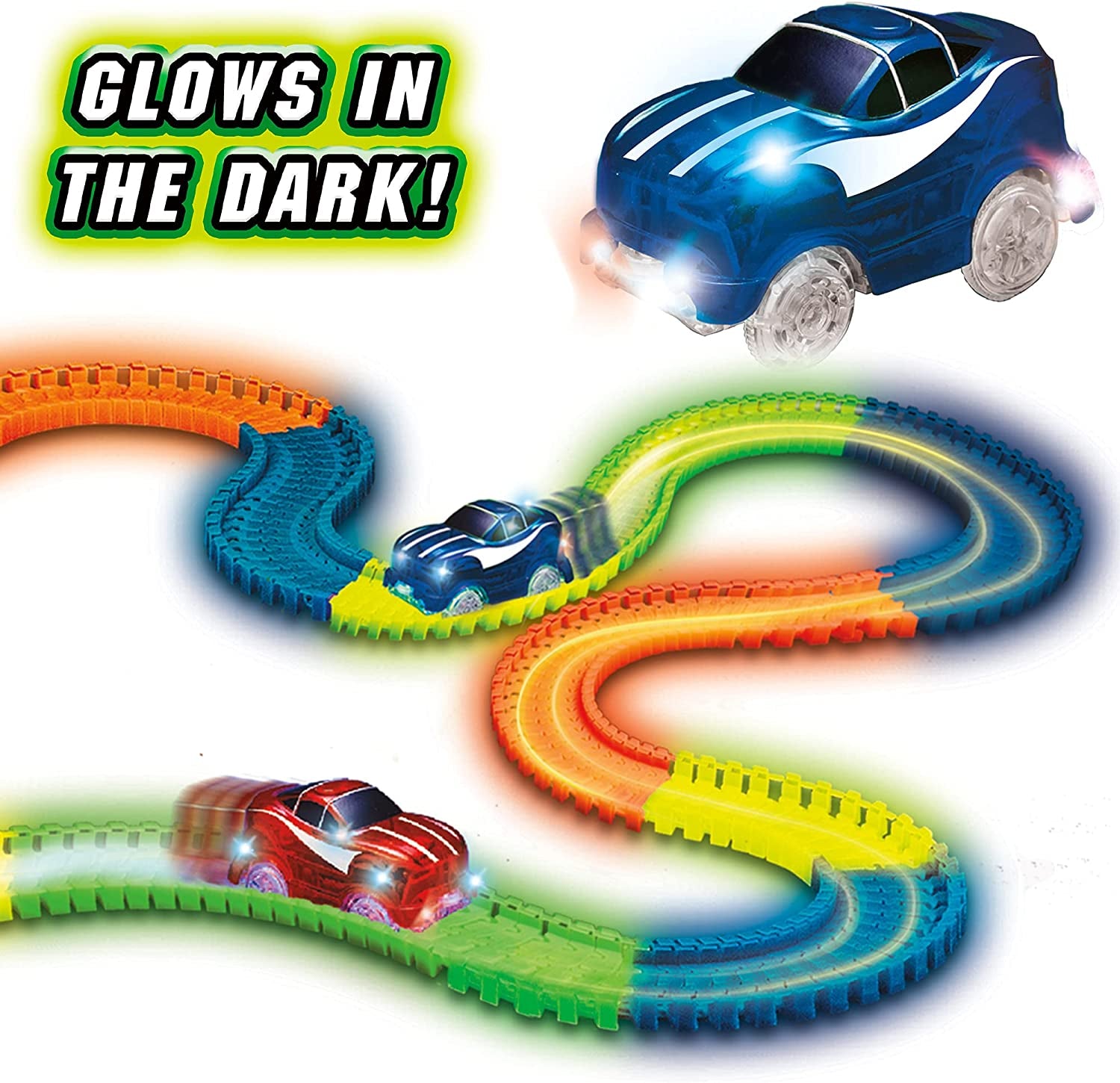 Magic Tracks 10 Foot Glow in the Dark Bendable Flexible Racetrack with LED Light-Up Race Car, Educational Playset Birthday Gift for Ages 3+