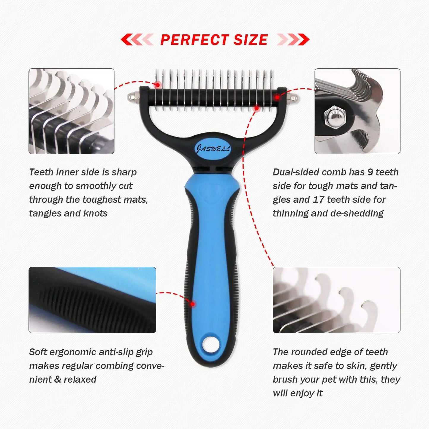 Pet Grooming Tool- 2 Sided Undercoat Rake for Dogs &Cats-Safe and Effective Dematting Comb for Mats&Tangles Removing-No More Nasty Shedding or Flying Hair