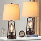 Set of 2 Farmhouse Table Lamps with USB Ports, 3-Way Dimmable Bedside Touch Lamp, Bedroom Nightstand Lamp with AC Outlet, Rustic Industrial Desk Lamps for Living Room Reading, Bulbs Included