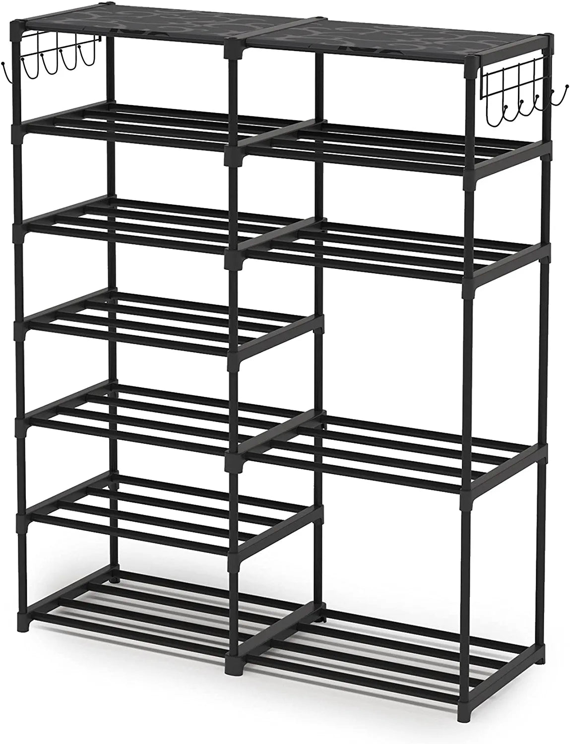 Shoe Rack Shoe Shelf Shoe Storage Organizer with Side Hooks for Entryway, 24-30 Pairs Metal Shoe Rack Taller Shoes Boots Organizer
