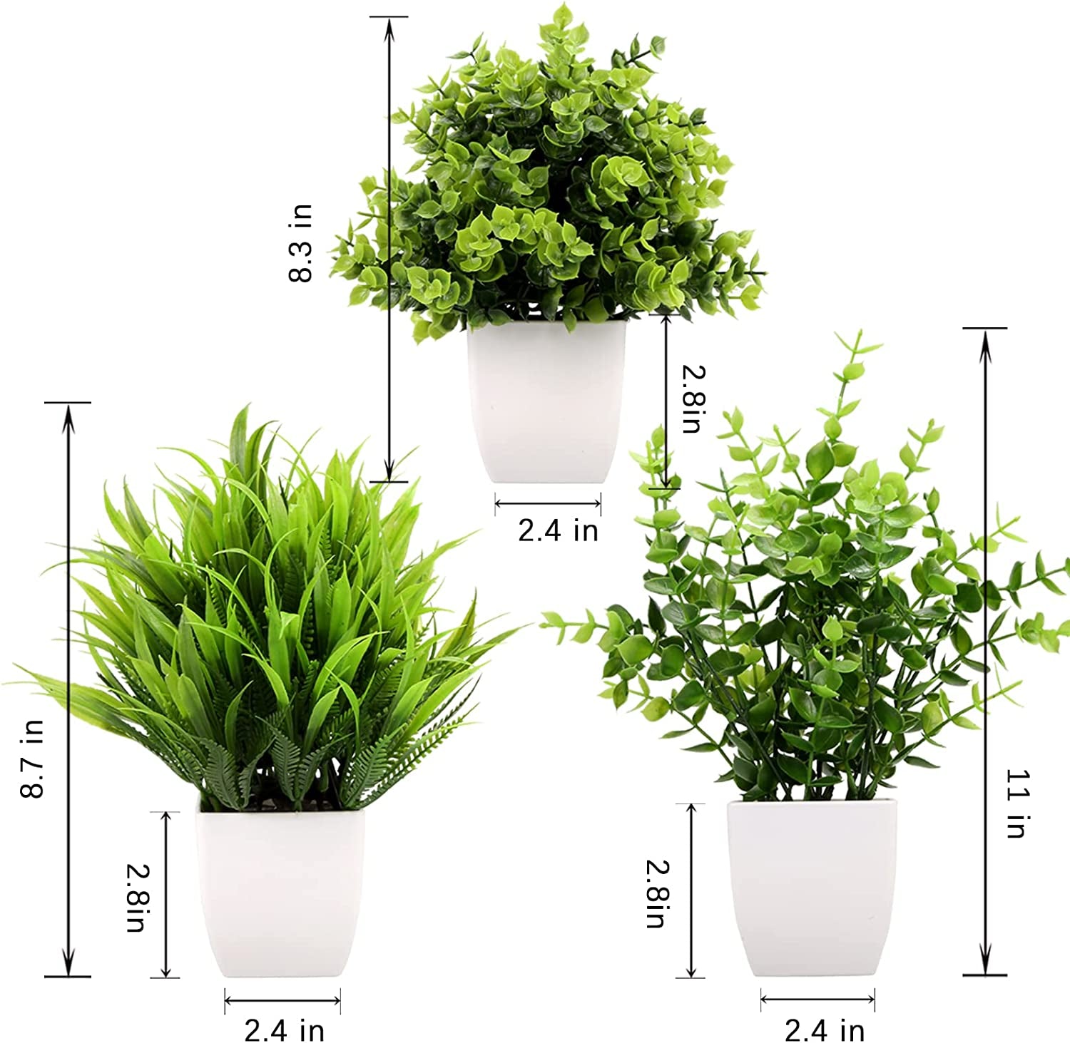 3Pack Mini Fake Plants in Pots,Artificial Plastic Eucalyptus Plants,Wheat Grass Potted Faux Plants Indoor for Office Desk Coffee Table Bathroom Bedroom Home Decorations