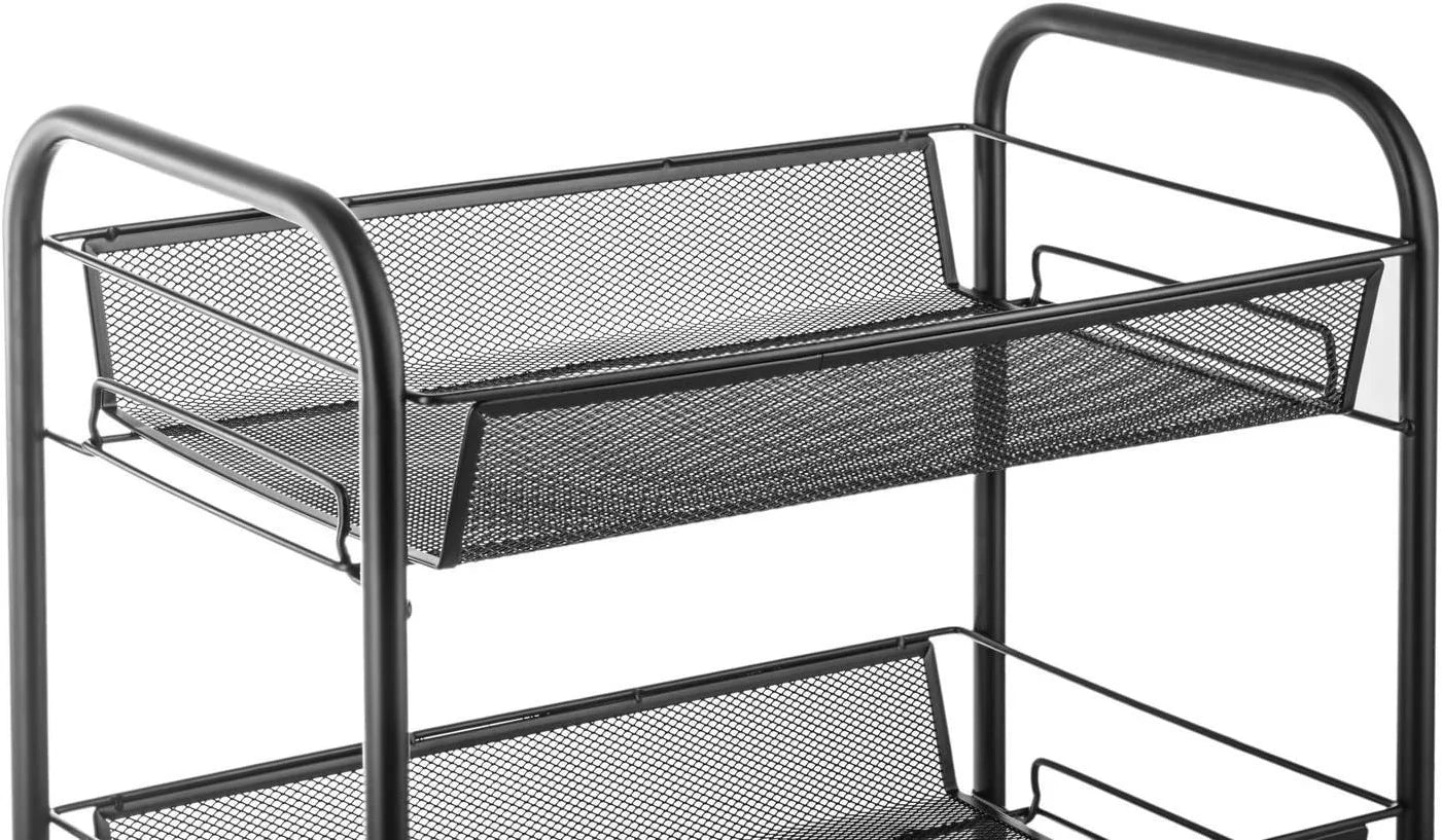 3-Tier Rolling Utility Storage Rack Cart on Wheels, Trolley Craft Cart, Multi-Purpose Organizer Shelf, Black