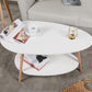 Coffee Table-Oval Wood Coffee Table with Open Shelving for Storage and Display 2 Tier Sofa Table, Small Modern Furniture for Living Room&Home Office-White