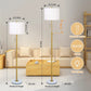 Modern Floor Lamp for Living Room, Adjustable Height Standing Lamp with Marble Base,3-Way Dimmable Gold Brass Tall Pole Light with White Linen Shade for Reading,Bedroom,Pull Chain Switch,Bulb Included