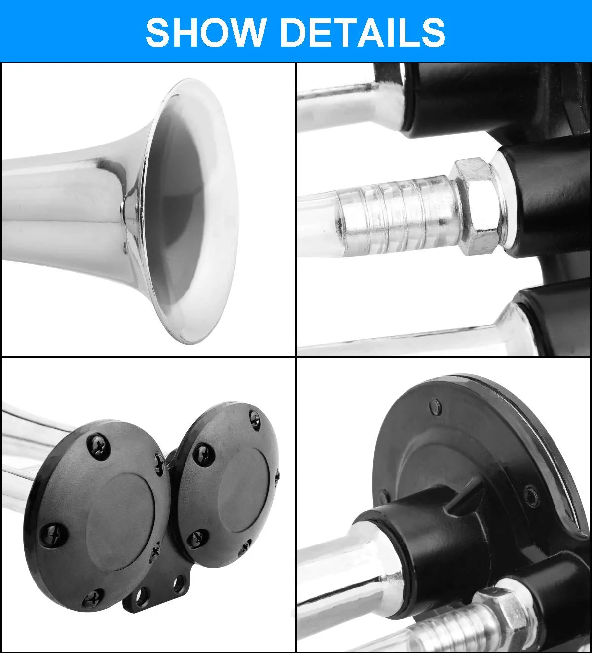 Air Horn for Truck Boats Car, 150DB Super Loud Train Horns Kit with 120 PSI Air Compressor (Silver, Dual)