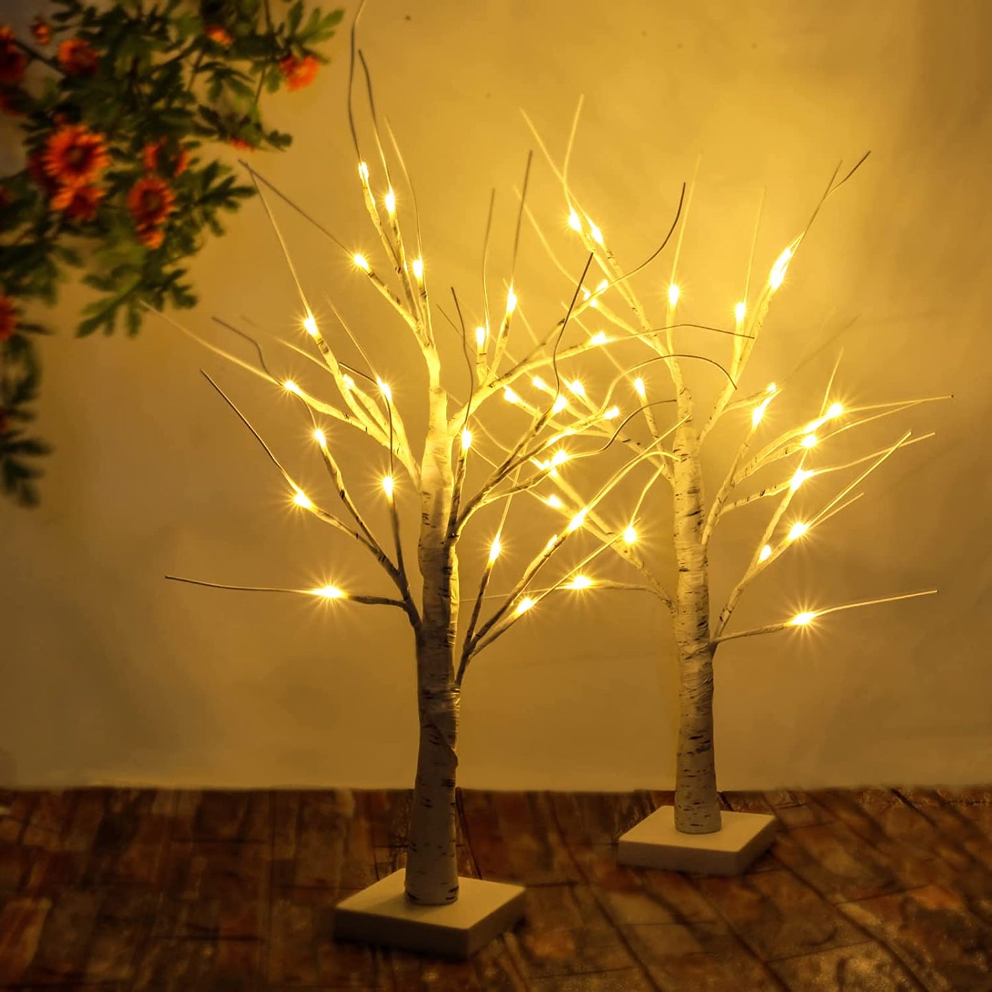 2-Pack 2FT Lighted Birch Tree for Tabletop, Birch Christmas Tree with Lights, Warm White 48 Leds Birch Tree Light for Christmas Decorations Indoor Bedroom Home Wedding Holiday Thanksgiving Gifts