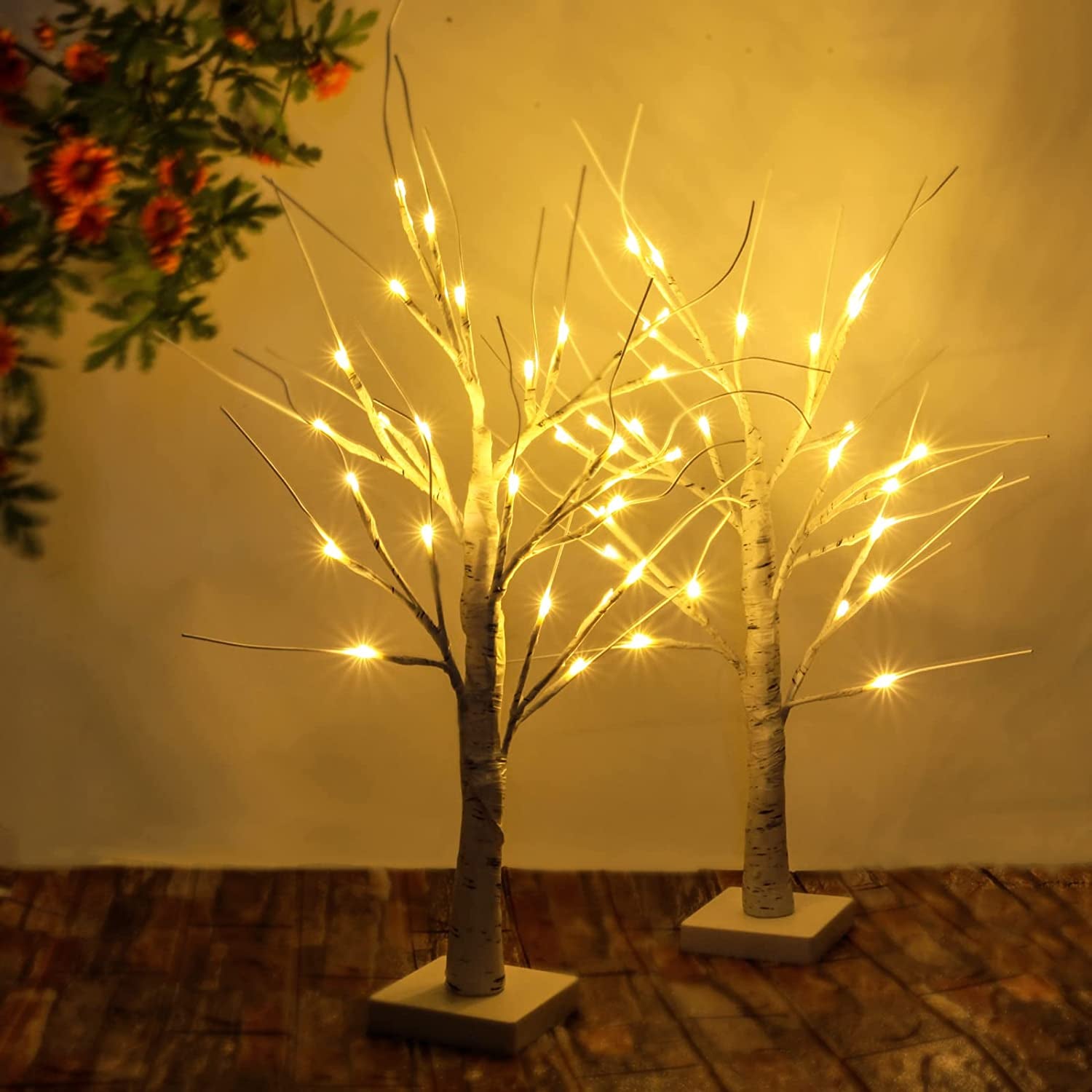 2-Pack 2FT Lighted Birch Tree for Tabletop, Birch Christmas Tree with Lights, Warm White 48 Leds Birch Tree Light for Christmas Decorations Indoor Bedroom Home Wedding Holiday Thanksgiving Gifts