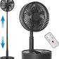 8-Inch Foldaway Oscillating Fan with Remote Control, 7200Mah Rechargeable Battery Operated Pedestal Fan for Bedroom, Timer, 4 Speed, Fast Charging Portable Table Fan for Camping, Outdoor, Room