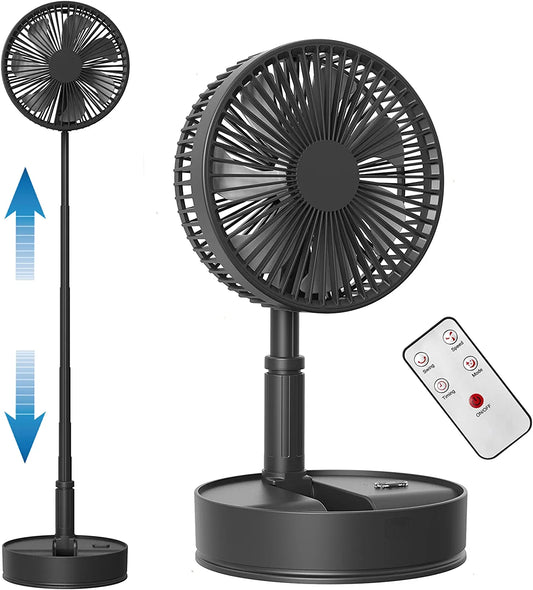 8-Inch Foldaway Oscillating Fan with Remote Control, 7200Mah Rechargeable Battery Operated Pedestal Fan for Bedroom, Timer, 4 Speed, Fast Charging Portable Table Fan for Camping, Outdoor, Room