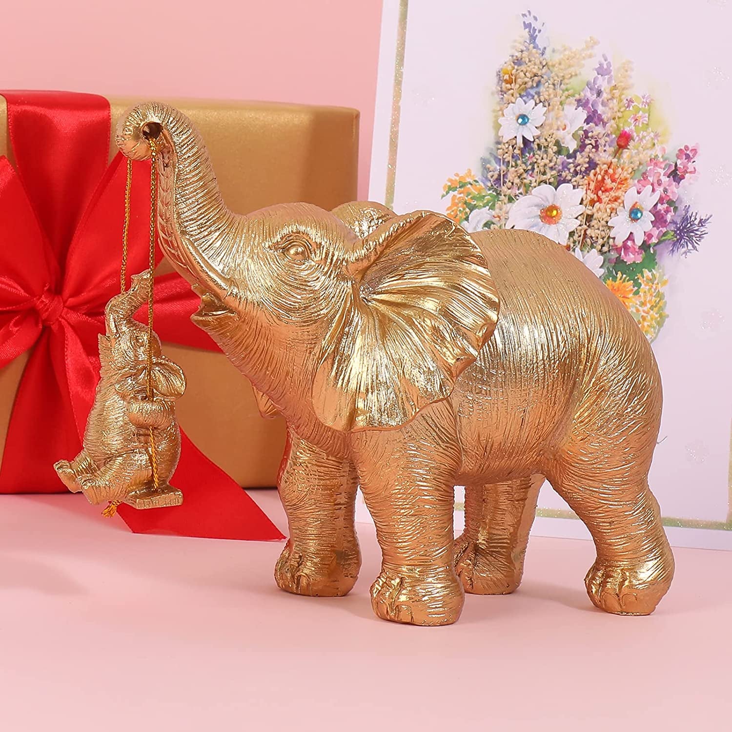 Cute Elephant Statue Cool Gold Elephant Brings Good Luck, Health, Strength Decorations for Home, Office, Shelf, Living Room