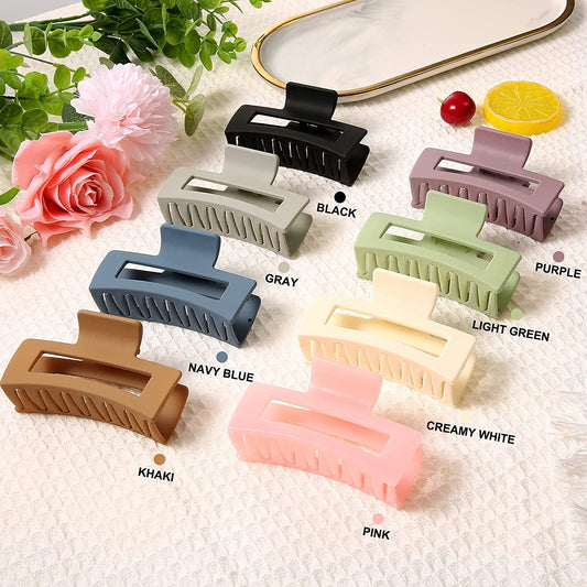 8Pcs Hair Clips Set, Non-Slip Hair Claw Clips 3.5 In. Acrylic Banana Rectangle Claw Clips Matte Hair Clips Hair Clamps Hair Styling Accessories for Women Girls Thin to Thick Hair, Colorful Series