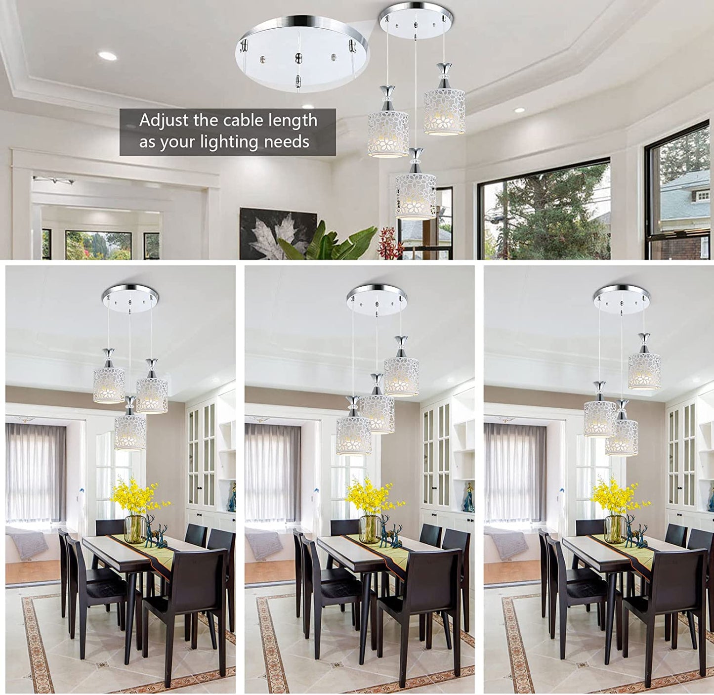 NOPTEG 3 Lights Modern Petal Ceiling Light LED Pendant Lamp Dining Room Chandelier (White)