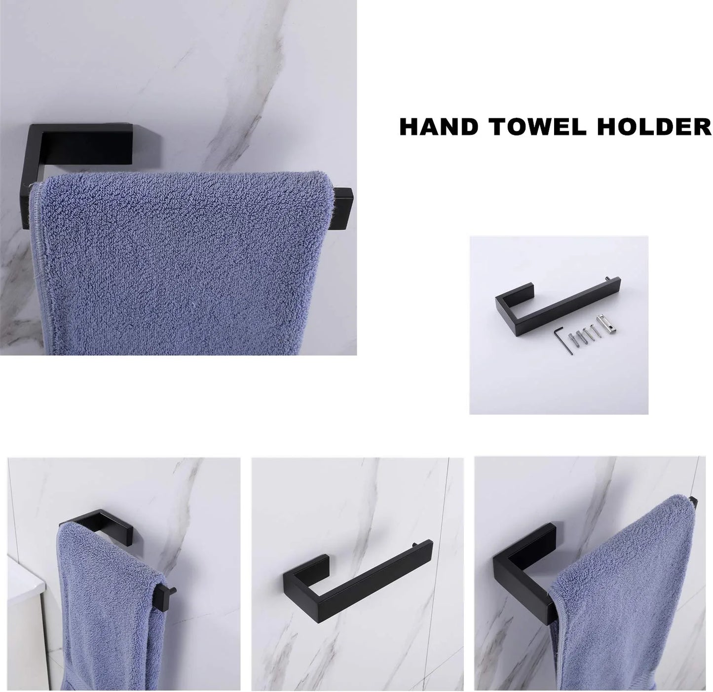 Premium Stainless Steel 4 Pieces Bathroom Hardware Accessories Set Wall Mounted Towel Bar Towel Holder Robe Hook Toilet Paper Holder ， Matte Black